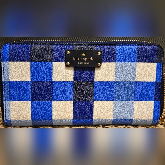 Kate Spade Blue Checkered Wallet - Picture 1 of 8
